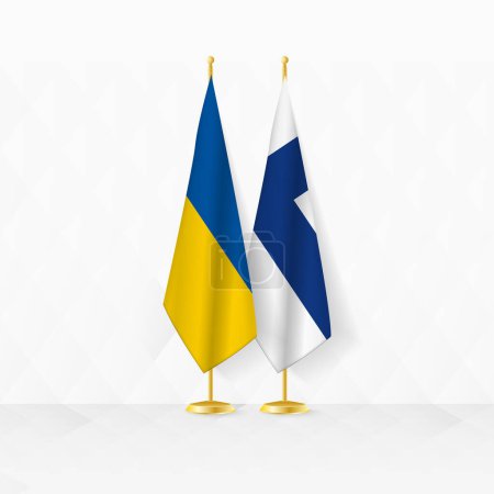 Flaggen der Ukraine und Finnlands am Fahnenständer, Illustration für Diplomatie und andere Treffen zwischen der Ukraine und Finnland.