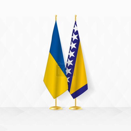 Ukraine and Bosnia and Herzegovina flags on flag stand, illustration for diplomacy and other meeting between Ukraine and Bosnia and Herzegovina.