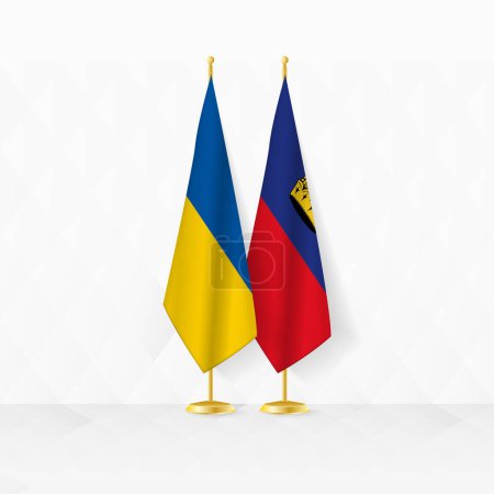 Drapeaux de l'Ukraine et du Liechtenstein sur le stand du drapeau, illustration de la diplomatie et autre rencontre entre l'Ukraine et le Liechtenstein.