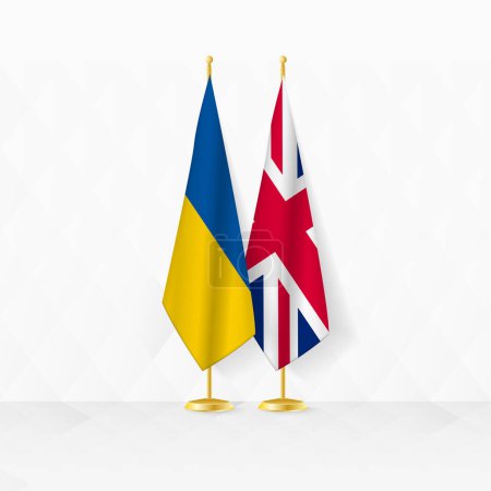 Illustration for Ukraine and United Kingdom flags on flag stand, illustration for diplomacy and other meeting between Ukraine and United Kingdom. - Royalty Free Image