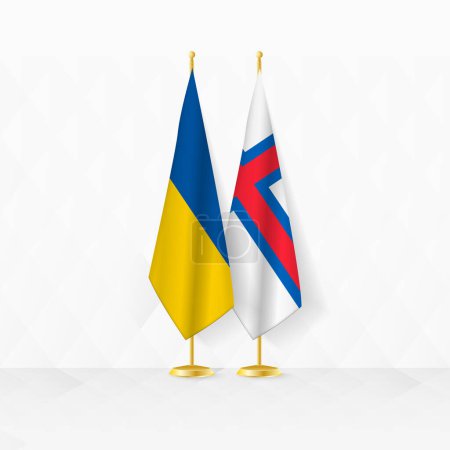 Ukraine and Faroe Islands flags on flag stand, illustration for diplomacy and other meeting between Ukraine and Faroe Islands.