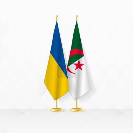 Ukraine and Algeria flags on flag stand, illustration for diplomacy and other meeting between Ukraine and Algeria.