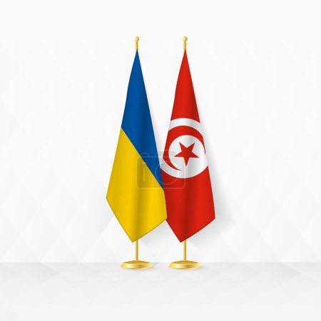 Ukraine and Tunisia flags on flag stand, illustration for diplomacy and other meeting between Ukraine and Tunisia.