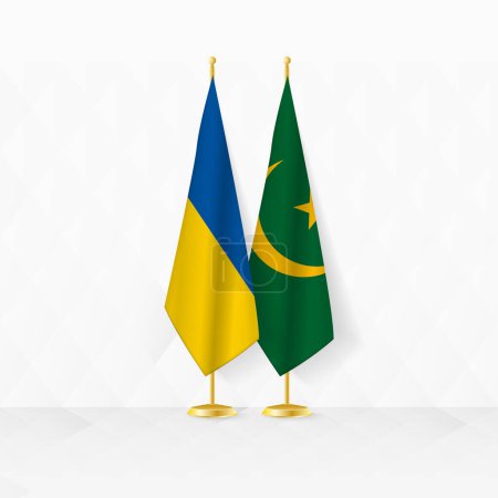 Ukraine and Mauritania flags on flag stand, illustration for diplomacy and other meeting between Ukraine and Mauritania.