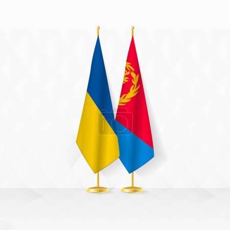 Illustration for Ukraine and Eritrea flags on flag stand, illustration for diplomacy and other meeting between Ukraine and Eritrea. - Royalty Free Image