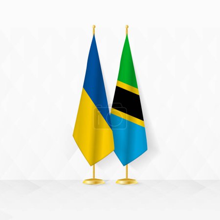 Ukraine et Tanzanie drapeaux sur le stand du drapeau, illustration de la diplomatie et autre rencontre entre l'Ukraine et la Tanzanie.