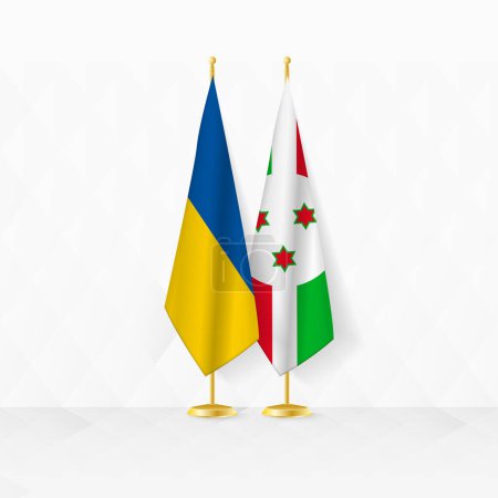 Flaggen der Ukraine und Burundis am Fahnenständer, Illustration für Diplomatie und andere Treffen zwischen der Ukraine und Burundi.