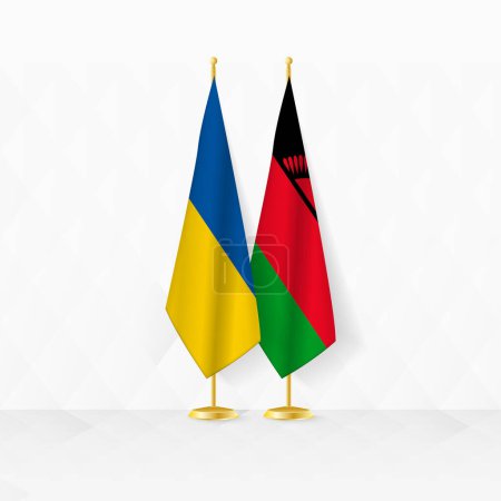 Flaggen der Ukraine und Malawi am Fahnenständer, Illustration für Diplomatie und andere Treffen zwischen der Ukraine und Malawi.