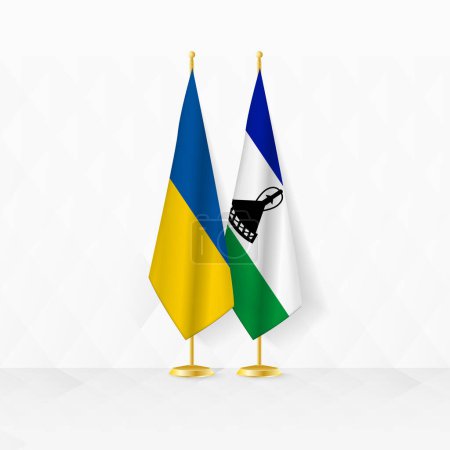 Ilustración de Banderas de Ucrania y Lesotho en el stand de la bandera, ilustración para la diplomacia y otra reunión entre Ucrania y Lesotho. - Imagen libre de derechos