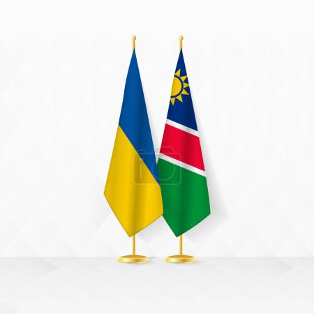 Flaggen der Ukraine und Namibias am Fahnenständer, Illustration für Diplomatie und andere Treffen zwischen der Ukraine und Namibia.