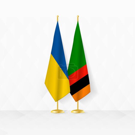Flaggen der Ukraine und Sambias am Fahnenständer, Illustration für Diplomatie und andere Treffen zwischen der Ukraine und Sambia.