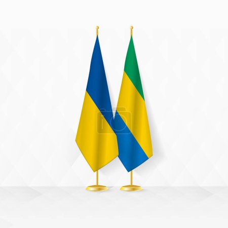Ukraine and Gabon flags on flag stand, illustration for diplomacy and other meeting between Ukraine and Gabon.