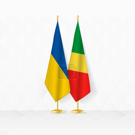Flaggen der Ukraine und des Kongo am Fahnenständer, Illustration für Diplomatie und andere Treffen zwischen der Ukraine und dem Kongo.