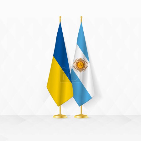 Drapeaux de l'Ukraine et de l'Argentine sur le stand du drapeau, illustration de la diplomatie et autre rencontre entre l'Ukraine et l'Argentine.
