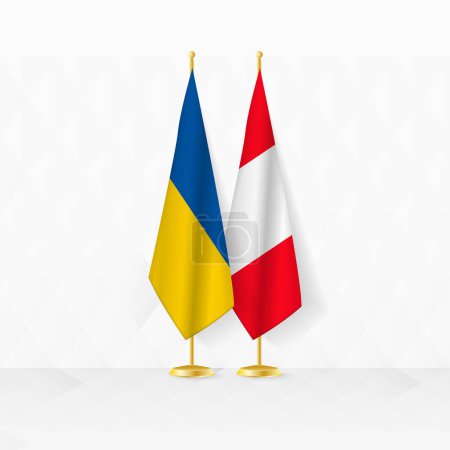 Flaggen der Ukraine und Perus auf dem Fahnenständer, Illustration für Diplomatie und andere Treffen zwischen der Ukraine und Peru.