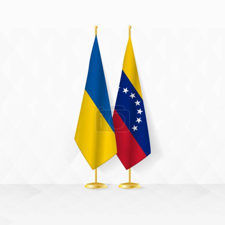 Ukraine and Venezuela flags on flag stand, illustration for diplomacy and other meeting between Ukraine and Venezuela.