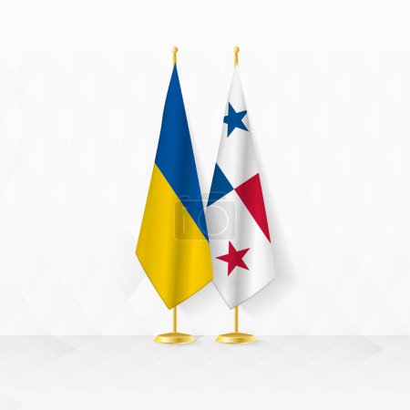 Ukraine and Panama flags on flag stand, illustration for diplomacy and other meeting between Ukraine and Panama.