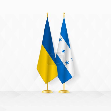 Ukraine and Honduras flags on flag stand, illustration for diplomacy and other meeting between Ukraine and Honduras.