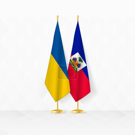 Ukraine and Haiti flags on flag stand, illustration for diplomacy and other meeting between Ukraine and Haiti.