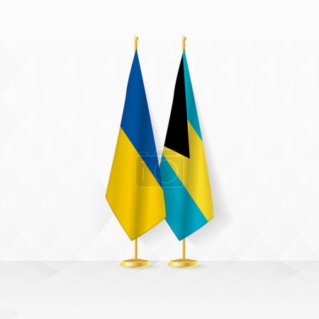 Ukraine and The Bahamas flags on flag stand, illustration for diplomacy and other meeting between Ukraine and The Bahamas.