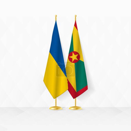 Illustration for Ukraine and Grenada flags on flag stand, illustration for diplomacy and other meeting between Ukraine and Grenada. - Royalty Free Image
