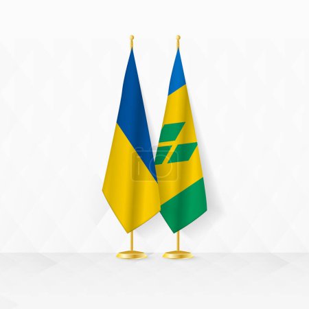 Ukraine and Saint Vincent and the Grenadines flags on flag stand, illustration for diplomacy and other meeting between Ukraine and Saint Vincent and the Grenadines.