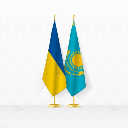 Téléchargez les illustrations : Drapeaux de l'Ukraine et du Kazakhstan sur le stand du drapeau, illustration de la diplomatie et autre rencontre entre l'Ukraine et le Kazakhstan. - en licence libre de droit