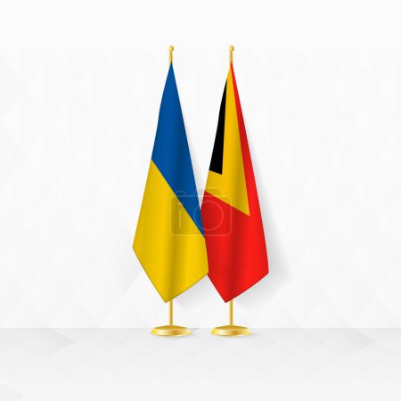 Illustration for Ukraine and East Timor flags on flag stand, illustration for diplomacy and other meeting between Ukraine and East Timor. - Royalty Free Image