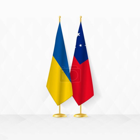 Flaggen der Ukraine und Samoa am Fahnenständer, Illustration für Diplomatie und andere Treffen zwischen der Ukraine und Samoa.