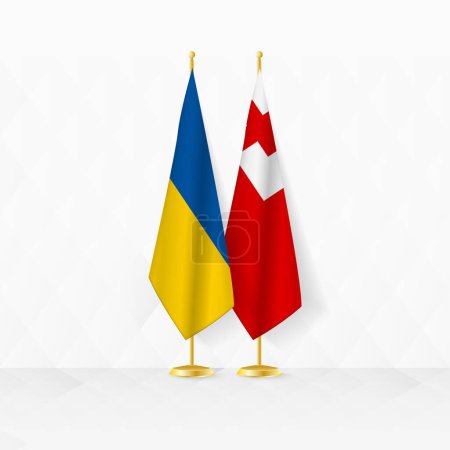 Flaggen der Ukraine und Tonga am Fahnenständer, Illustration für Diplomatie und andere Treffen zwischen der Ukraine und Tonga.