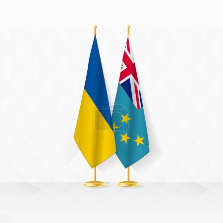 Flaggen der Ukraine und Tuvalu auf dem Fahnenständer, Illustration für Diplomatie und andere Treffen zwischen der Ukraine und Tuvalu.