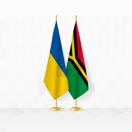 Flaggen der Ukraine und Vanuatus auf dem Fahnenständer, Illustration für Diplomatie und andere Treffen zwischen der Ukraine und Vanuatu.