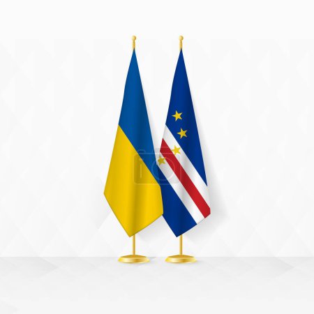 Ilustración de Banderas de Ucrania y Cabo Verde en el pabellón, ilustración de la diplomacia y otras reuniones entre Ucrania y Cabo Verde. - Imagen libre de derechos