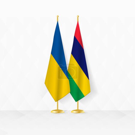 Ilustración de Banderas de Ucrania y Mauricio en el banquillo, ilustración de la diplomacia y otros encuentros entre Ucrania y Mauricio. - Imagen libre de derechos