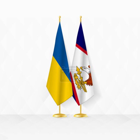 Ukraine and American Samoa flags on flag stand, illustration for diplomacy and other meeting between Ukraine and American Samoa.