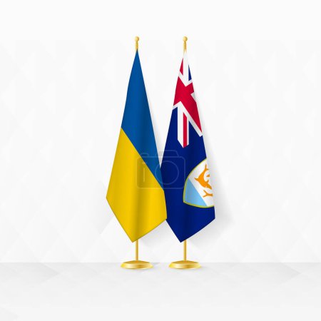 Flaggen der Ukraine und Anguillas auf dem Fahnenständer, Illustration für Diplomatie und andere Treffen zwischen der Ukraine und Anguilla.