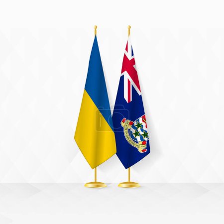Ukraine and Cayman Islands flags on flag stand, illustration for diplomacy and other meeting between Ukraine and Cayman Islands.