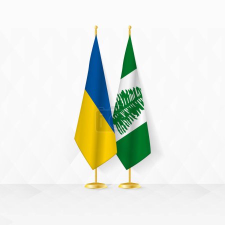 Ukraine and Norfolk Island flags on flag stand, illustration for diplomacy and other meeting between Ukraine and Norfolk Island.