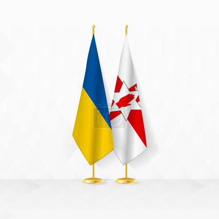 Illustration for Ukraine and Northern Ireland flags on flag stand, illustration for diplomacy and other meeting between Ukraine and Northern Ireland. - Royalty Free Image