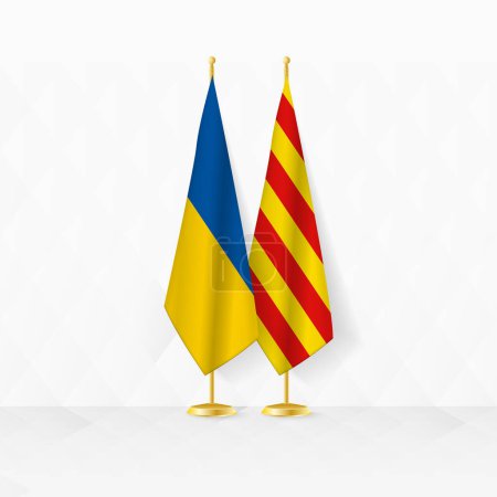 Illustration for Ukraine and Catalonia flags on flag stand, illustration for diplomacy and other meeting between Ukraine and Catalonia. - Royalty Free Image