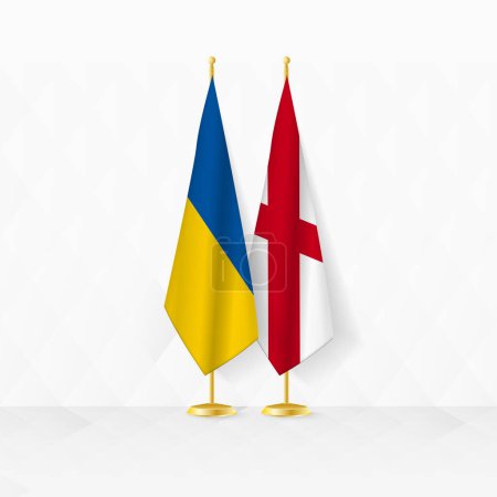 Flaggen der Ukraine und Alabama am Fahnenständer, Illustration für Diplomatie und andere Treffen zwischen der Ukraine und Alabama.