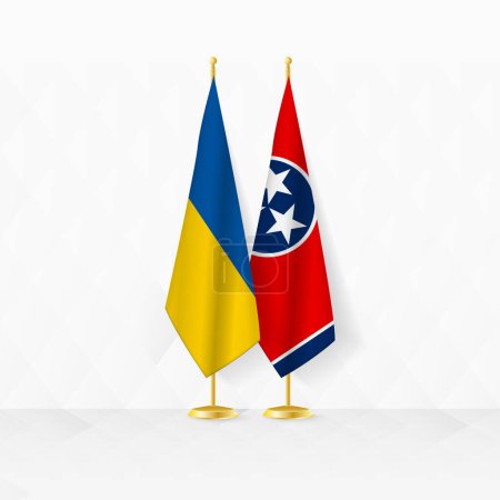 Ukraine and Tennessee flags on flag stand, illustration for diplomacy and other meeting between Ukraine and Tennessee.