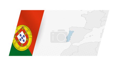 Portugal map in modern style with flag of Portugal on left side.