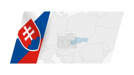 Téléchargez les illustrations : Slovaquie carte dans un style moderne avec drapeau de la Slovaquie sur le côté gauche. - en licence libre de droit