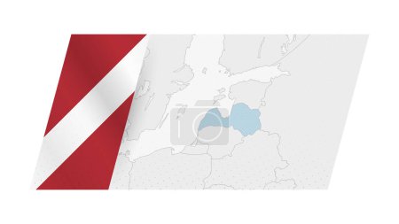 Latvia map in modern style with flag of Latvia on left side.