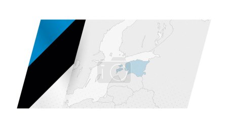 Estonia map in modern style with flag of Estonia on left side.