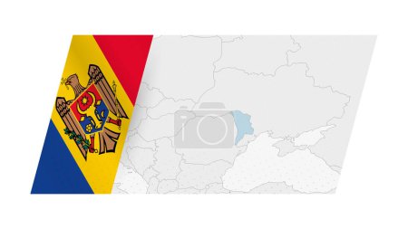 Moldavie carte dans un style moderne avec drapeau de Moldavie sur le côté gauche.