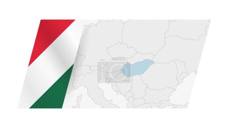 Illustration for Hungary map in modern style with flag of Hungary on left side. - Royalty Free Image