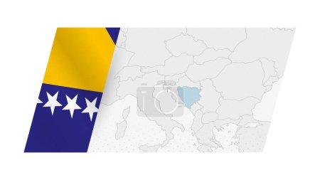 Karte von Bosnien und Herzegowina im modernen Stil mit Flagge von Bosnien und Herzegowina auf der linken Seite.