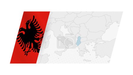Albanienkarte im modernen Stil mit Flagge Albaniens auf der linken Seite.